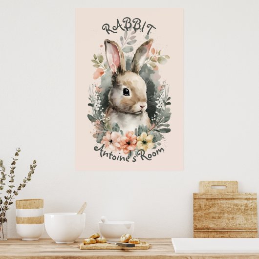 Waterverf Bunny Rabbit Nursery Poster (Keuken)