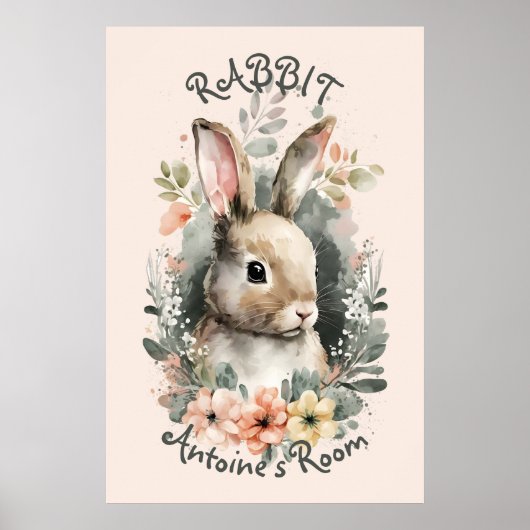 Waterverf Bunny Rabbit Nursery Poster (Voorkant)