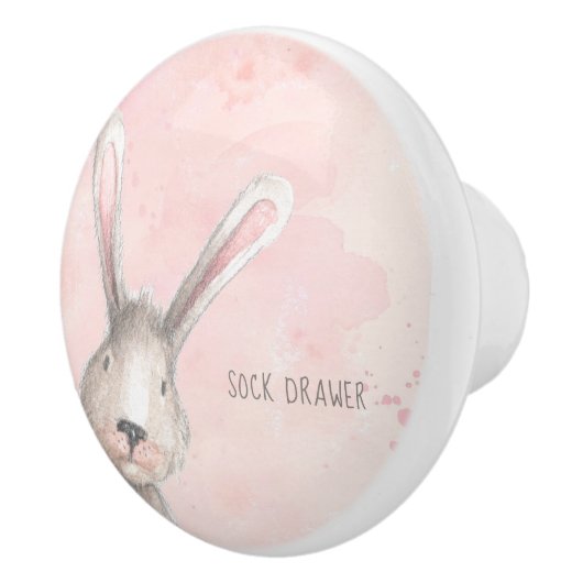 Waterverf Bunny Rabbit Sock Drawer, aangepast Keramische Knop (Rechts)