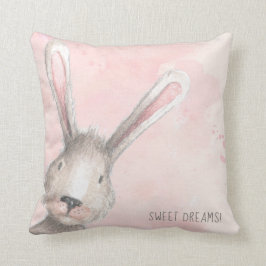 Waterverf Bunny Rabbit Sweet Dreams, aangepast Kussen