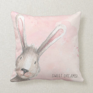 Waterverf Bunny Rabbit Sweet Dreams, aangepast Kussen