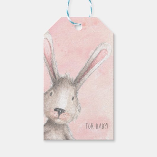 Waterverf Bunny Rabbit Voor Baby Custom Cadeaulabel (Voorkant)