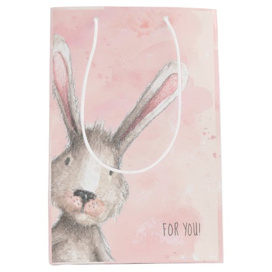 Waterverf Bunny Rabbit voor jou aangepast Medium Cadeauzakje (Voorkant)
