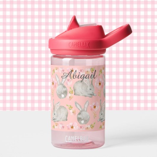 Waterverf Bunny Rabbits voegen naam Zacht grijs en Waterfles