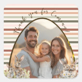 Waterverf Bunny Striped Spring Foto Vierkante Sticker (Voorkant)