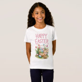 Waterverf Bunny & Tulp "Happy Easter" Kinder T-shi T-shirt (Voorkant volledig)