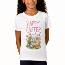 Waterverf Bunny & Tulp "Happy Easter" Kinder T-shi
