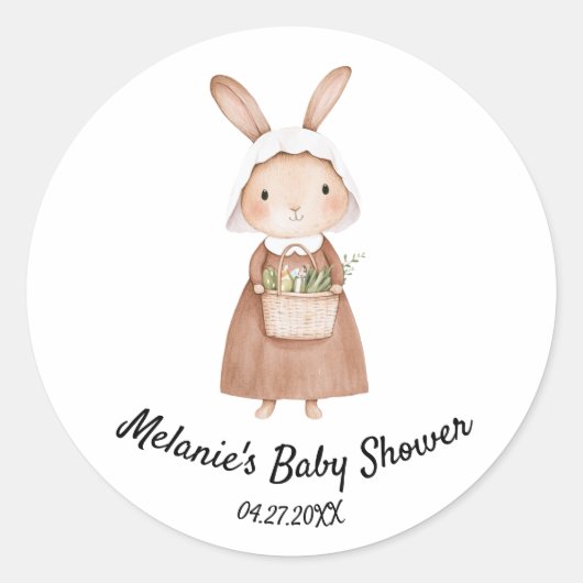 Waterverf Bunny Veggie Basket Garden Baby shower Ronde Sticker (Voorkant)