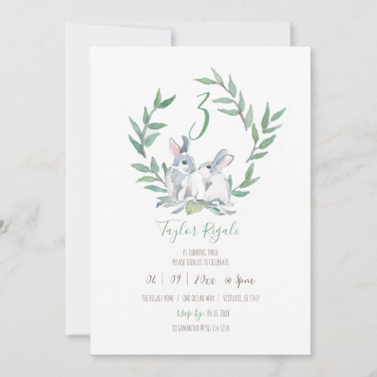 Waterverf Bunny Verjaardagsuitnodigingen Online Kaart (Voorkant)