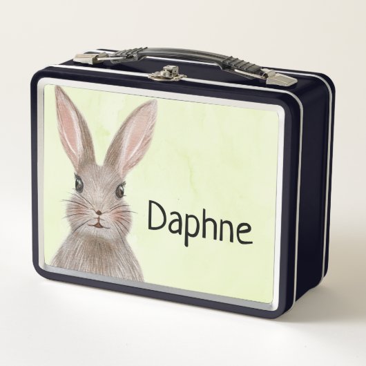 Waterverf Bunny Voeg je eigen naam Metal Lunch Box (Voorkant)