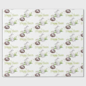 Waterverf Bunny & Vogelnest Gelukkig Pasen Cadeaupapier (Vlak)