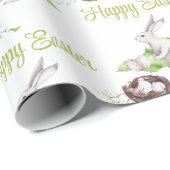 Waterverf Bunny & Vogelnest Gelukkig Pasen Cadeaupapier (Rol Hoek)