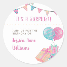 Waterverf Bunting & Ballonnen | Verrassingsfeestje Ronde Sticker