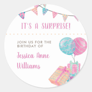 Waterverf Bunting & ballonnen   Verzekeringspartij Ronde Sticker