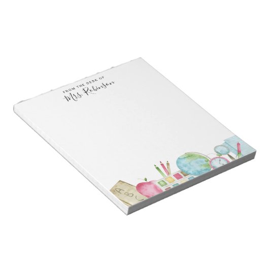 Waterverf bureau van leraar Terug naar schoolspull Notitieblok (Schuin)