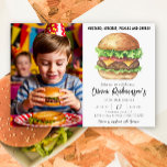 Waterverf Burger Party Verjaardag Kaart<br><div class="desc">Verjaardagsfeest. Nodig gasten uit voor een verjaardagsfeestje in stijl met onze cheeseburger verjaardagsfeestuitnodigingen. Waterverf hamburger. "MOSTERD,  KETCHUP,  AUGURKEN EN KAAS"</div>