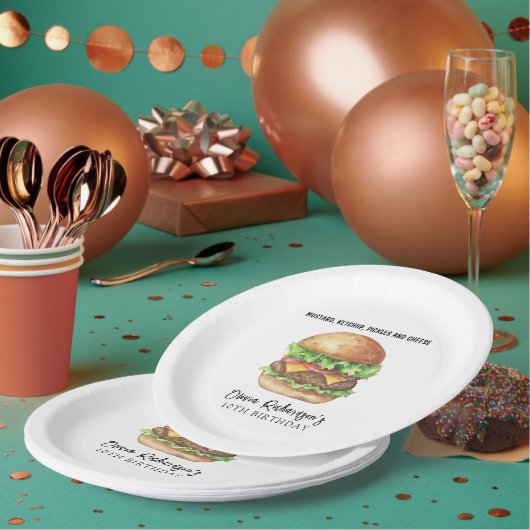 Waterverf Burger Party Verjaardag Papieren Bordje (Multi)