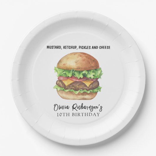 Waterverf Burger Party Verjaardag Papieren Bordje (Voorkant)