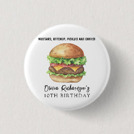 Waterverf Burger Party Verjaardag Ronde Button 3,2 Cm