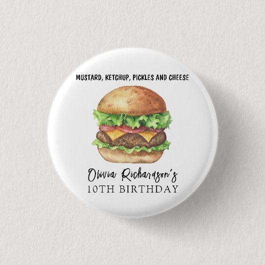 Waterverf Burger Party Verjaardag Ronde Button 3,2 Cm (Voorkant)