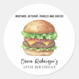 Waterverf Burger Party Verjaardag Ronde Sticker