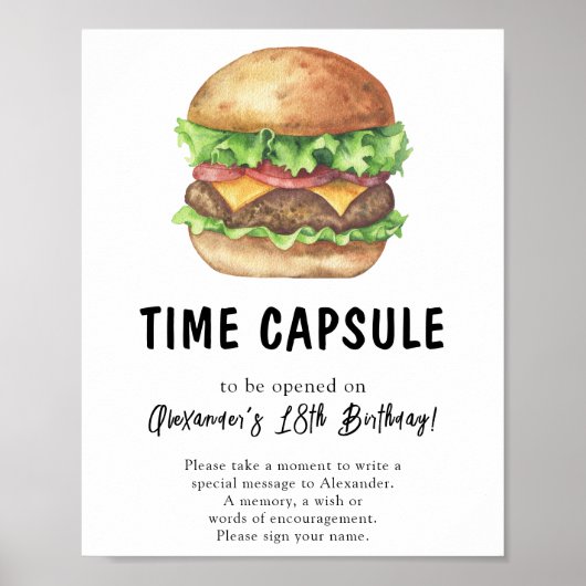 Waterverf Burger Time Capsule 1e verjaardag Poster (Voorkant)