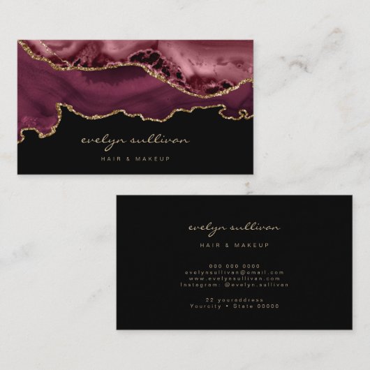 waterverf burgundy agate is zwart visitekaartje (Voorkant / Achterkant)