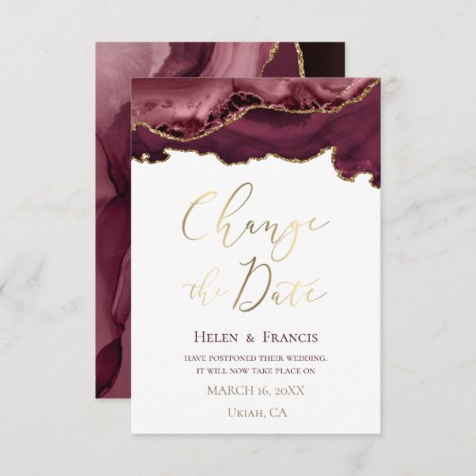 waterverf burgundy agate Verander de datum Kaart (Voorkant / Achterkant)