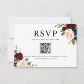 Waterverf Burgundy and Blue Flowers QR Code RSVP Kaartje (Voorkant)