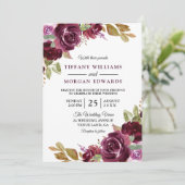 Waterverf Burgundy Berry Flowers Wedding Kaart (Staand voorkant)