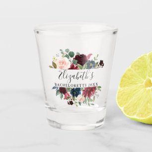 Waterverf Burgundy Blue Floral Bachelorette Shot Glas