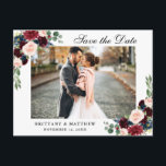 Waterverf Burgundy Blue Floral Save the Date Aankondigingskaart<br><div class="desc">Waterverf Floral Burgundy Blue Save the Date Verloving Briefkaart</div>