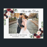 Waterverf Burgundy Blue Floral Save the Date Aankondigingskaart<br><div class="desc">Waterverf Floral Burgundy Blue Save the Date Verloving Briefkaart</div>