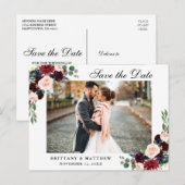 Waterverf Burgundy Blue Floral Save the Date Aankondigingskaart (Voorkant / Achterkant)
