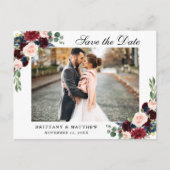 Waterverf Burgundy Blue Floral Save the Date Aankondigingskaart (Voorkant)