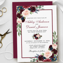 Waterverf Burgundy Blue Floral Wedding B