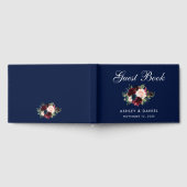 Waterverf Burgundy Blue Floral Wedding Gastenboek (Volledig)