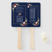 Waterverf Burgundy Blue Floral Wedding Programme Handwaaier (Voorkant en achterkant)