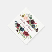 Waterverf Burgundy Blue Floral Wedding Servet (Hoek)