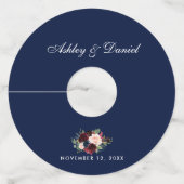 Waterverf Burgundy Blue Floral Wedding Wijnglaslabel (Voorkant)