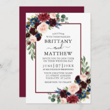 Waterverf Burgundy Blue Mixed Floral Wedding