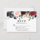 Waterverf Burgundy Blue Pink Floral RSVP (Voorkant)