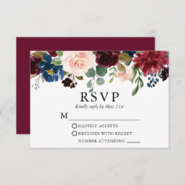 Waterverf Burgundy Blue Pink Floral RSVP
