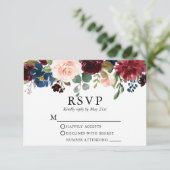 Waterverf Burgundy Blue Pink Floral RSVP Kaartje (Staand voorkant)