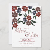 Waterverf Burgundy Blue Plush Pink Floral Wedding Kaart (Voorkant)