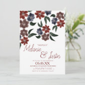 Waterverf Burgundy Blue Plush Pink Floral Wedding Kaart (Staand voorkant)