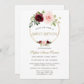 Waterverf Burgundy Blush Bloem Goud Sweet 16 Kaart (Voorkant / Achterkant)