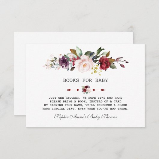 Waterverf Burgundy Blush Bloemen Baby Shower Informatiekaartje (Voorkant / Achterkant)
