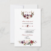 Waterverf Burgundy Blush Bloemendesign met Geweih  RSVP Kaartje (Voorkant)