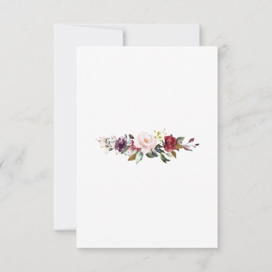 Waterverf Burgundy Blush Bloemendesign met Geweih  RSVP Kaartje (Achterkant)